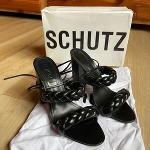 SCHUTZ Black Braided Double-Strap Heel Sandals